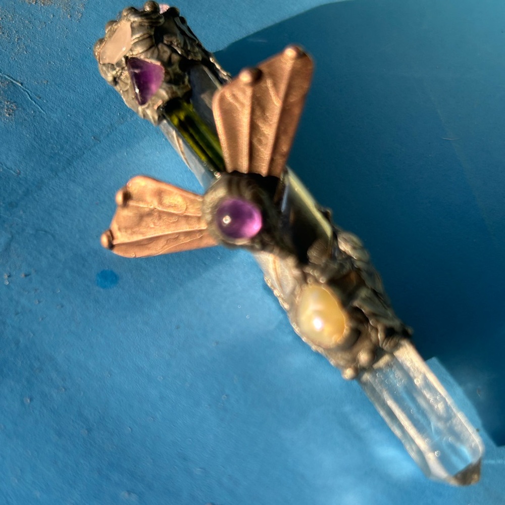 VINTAGE WAND Amethyst, Peridot crystal, Rose quartz, pearl, and clear quartz - Picture 4 of 13
